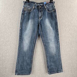 B Tuff Jeans Mens 34x30 Barbed Wire Cowboy Western Thick Stitch Embroidered